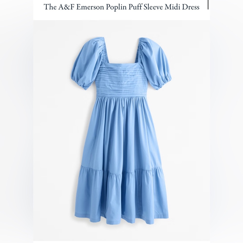 Abercrombie & Fitch Emerson Poplin Puff Sleeve Midi Dress, Blue, Size Small
